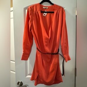 NEW HALSTON HERITAGE LONG SLEEVE SHORT DRESS WITH BELT SIZE 4